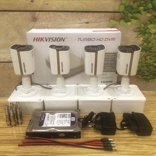 Bộ 4 camera có màu ban đêm tích hợp âm thanh 2mp hikvision ds-2ce10df3t-fs đầy đủ phụ kiện