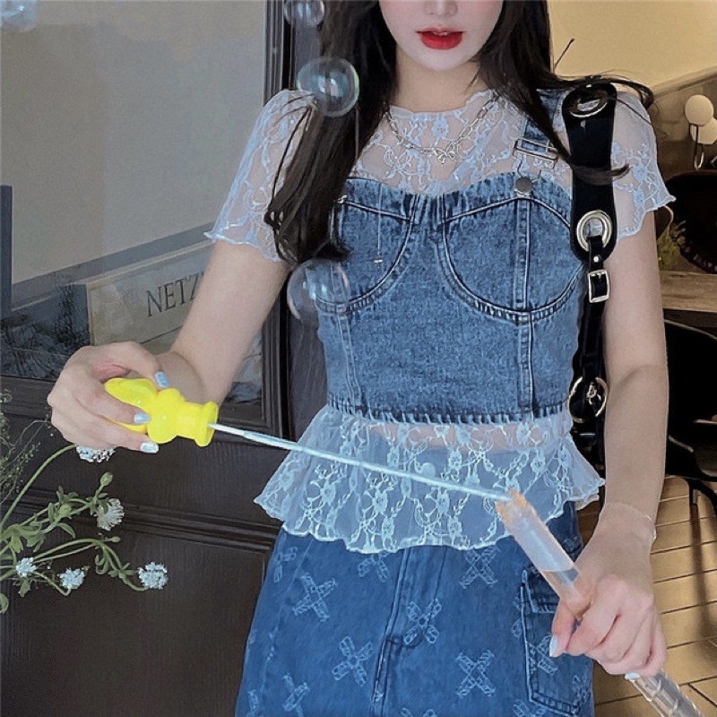 (Order) Áo 2 dây jeans bò ulzzang 2021 sexy