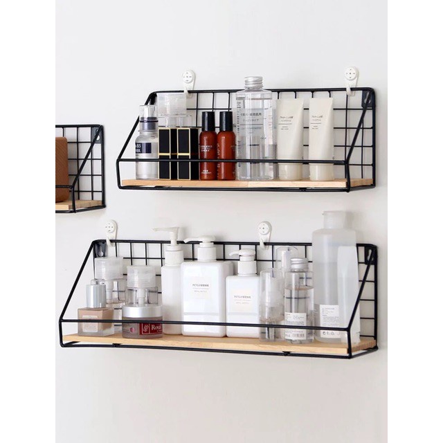 Kệ sắt đáy gỗ treo tường TopV khung lưới sơn tĩnh diện gắn tường decor trang trí nhà cửa phòng khách phòng làm việc cafe