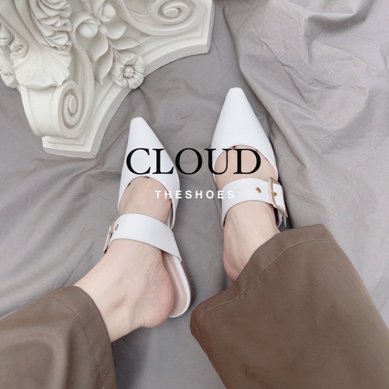 Giày bệt nữ bít mũi nhọn phối dây khóa ngang dày dặn  – Cloud The Shoes