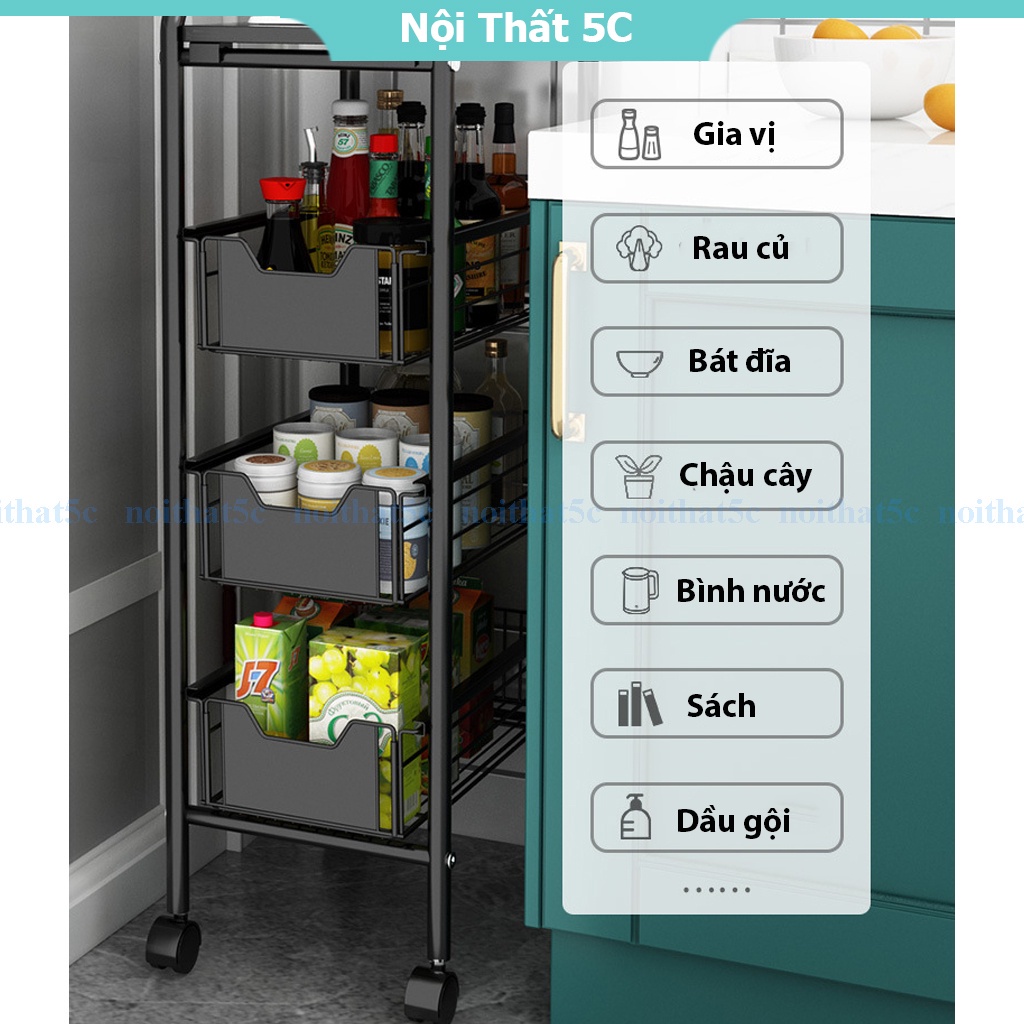 Kệ để đồ đa năng kệ để rau củ quả 4 5 tầng khung thép carbon cao cấp chịu lực cao, có thê sử dụng để phòng bếp, nhà tắm