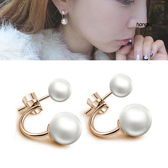 1 Đôi Bông Tai Tròn Đính Ngọc Trai Nhân Tạo Thời Trang Dành Cho Nữ