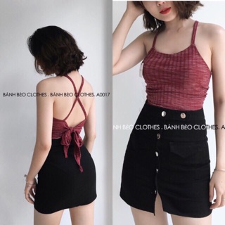 Chuẩn áo yếm cột nơ lưng có mút ngực-chất thun gân dày xuất khẩu