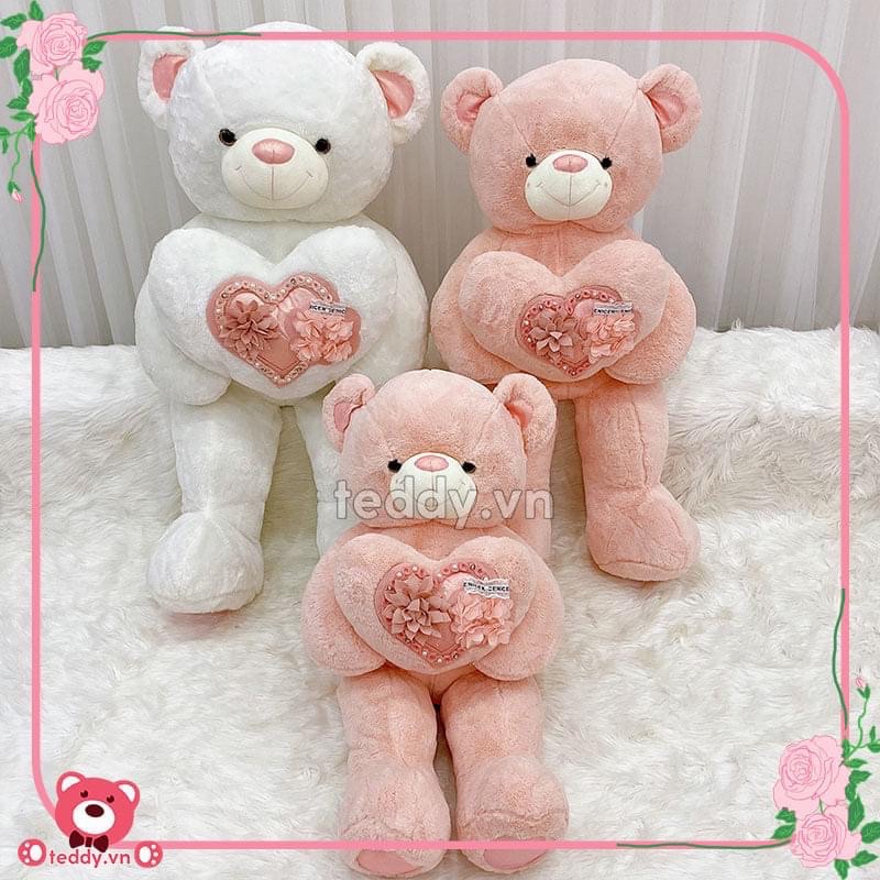 Gấu bông Teddy ôm hoa siêu yêu, teddy cao cấp