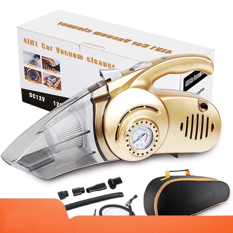BƠM LỐP MÁY HÚT BỤI GRIKEY 4in1 BƠM XE HƠI MÁY HÚT BỤI CẦM TAY MẠNH MẼ ĐO ÁP SUẤT 12V VỚI ĐÈN LED