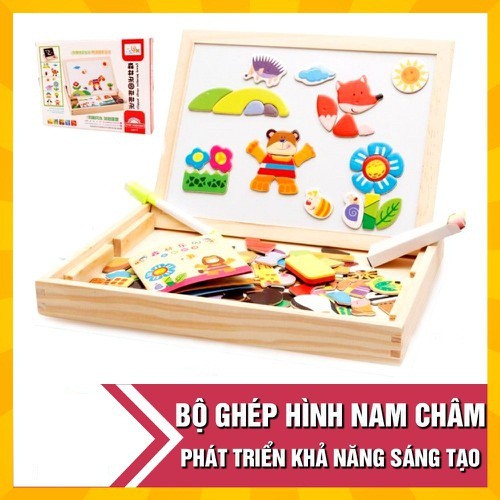 Bộ Bảng Tranh Ghép Hình Nam Châm Bằng Gỗ 2 Mặt Nhiều Chi Tiết