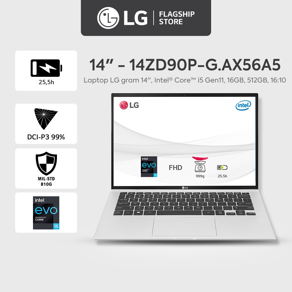 Máy tính xách tay LG Gram 14ZD90P-G.AX56A5 (14"/ Bạc)