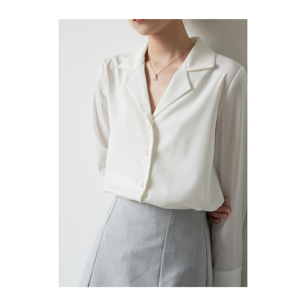 Áo Thời Trang Công Sở Nữ Cổ Bẻ Trẻ Trung, Sơ Mi Trắng Lụa Cát Basic Quyên Fashion AA526