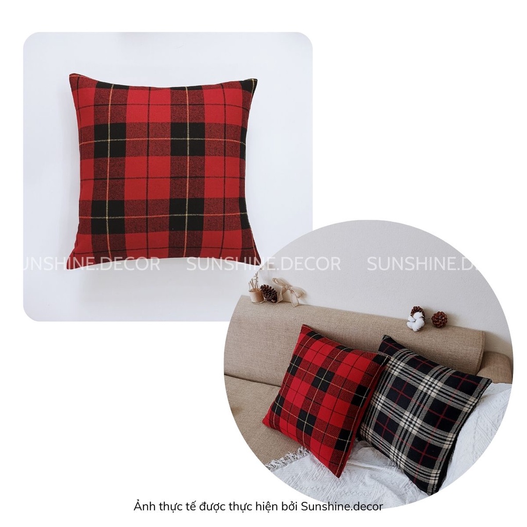 Vỏ gối sofa, bọc gối tựa lưng, áo gối ôm họa tiết kẻ caro phong cách Bắc Âu-Sunshine.decor