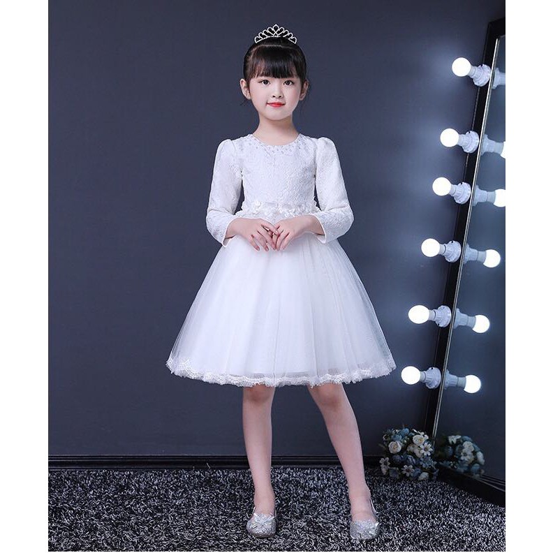 (xả) (thanh lý) Váy công chúa ren trắng dài tay (Sz 110-160)