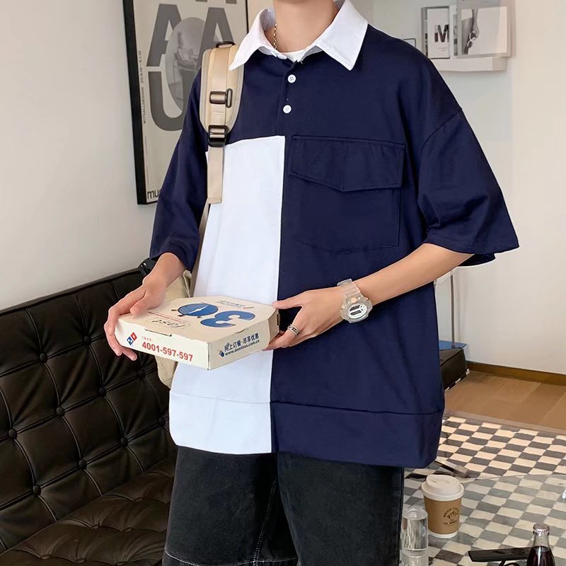 Áo Thun Polo Tay Ngắn Phối Màu Tương Phản Thời Trang Hàn Quốc Cho Nam