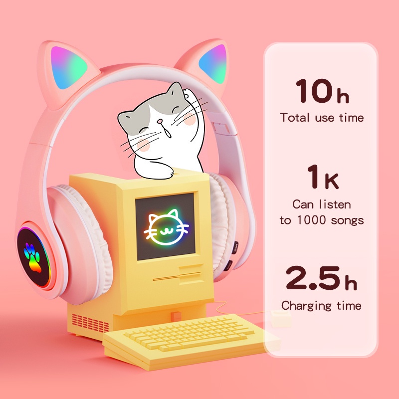 Tai Nghe bluetooth Không Dây b39 Hình Tai Mèo Dễ Thương Kèm Mic