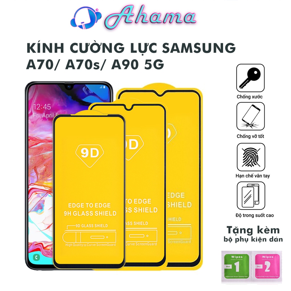 Kính Cường Lực SamSung A70 A70s A90 5G full màn chống trầy xước rơi vỡ độ bền cao tặng kèm khăn lau màn hình