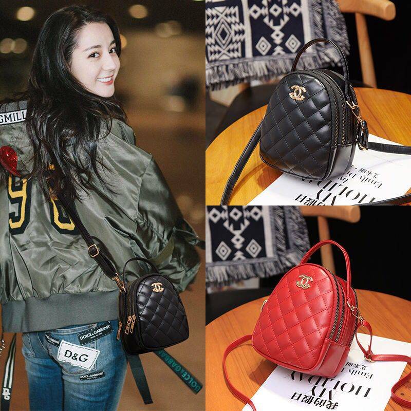 Túi Đeo Chéo Ba Lớp Da Thật Đính Kim Cương Mini Phong Cách Thời Trang Mới 2021 Dành Cho Bạn Nữ