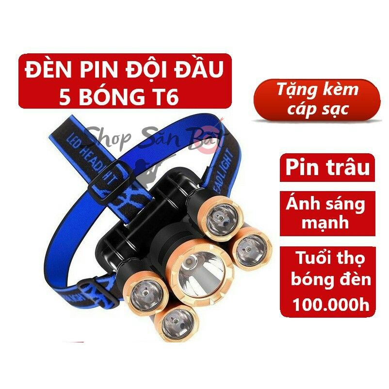 [Deal Sốc] Đèn pin đội đầu siêu sáng gồm 5 bóng đèn, siêu sáng, sản phẩm bền bỉ theo thời gian chống nước [YPX7]