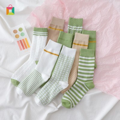 [YIYUE]Autumn avocado green tube socks ladies cotton socks ins tide socks Japanese women's socks