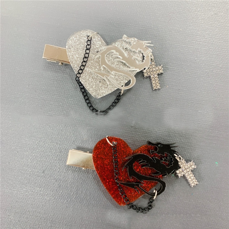Kẹp Tóc Hình Trái Tim Bằng Acrylic Phong Cách Gothic Punk Hóa Trang Halloween