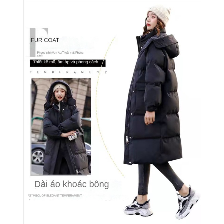Áo khoác phao cotton dài có đệm bông dày thời trang Hàn Quốc mới cho nữ