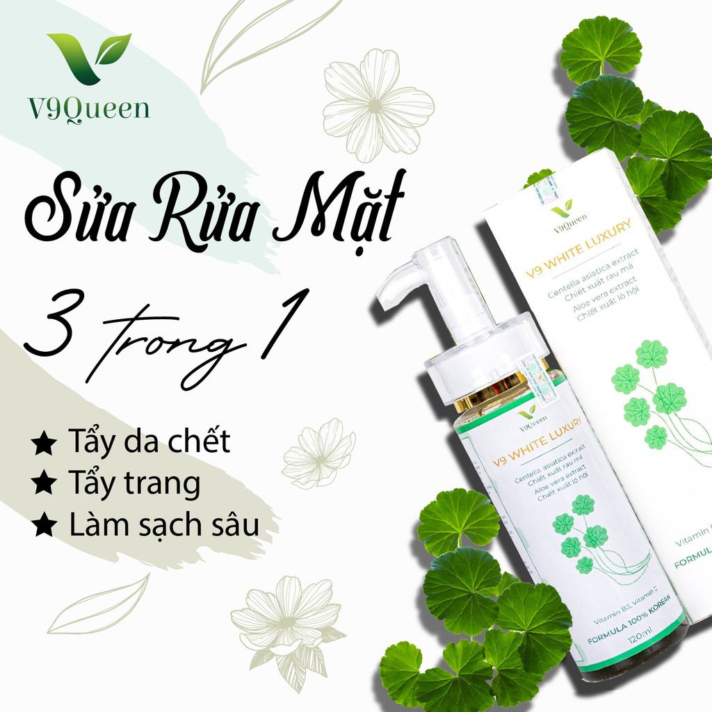 Sữa Rửa Mặt Sủi Bọt, Tinh Chất Rau Má - Mờ Thâm, Mụn, Dưỡng Trắng Da V9Queen | BigBuy360 - bigbuy360.vn
