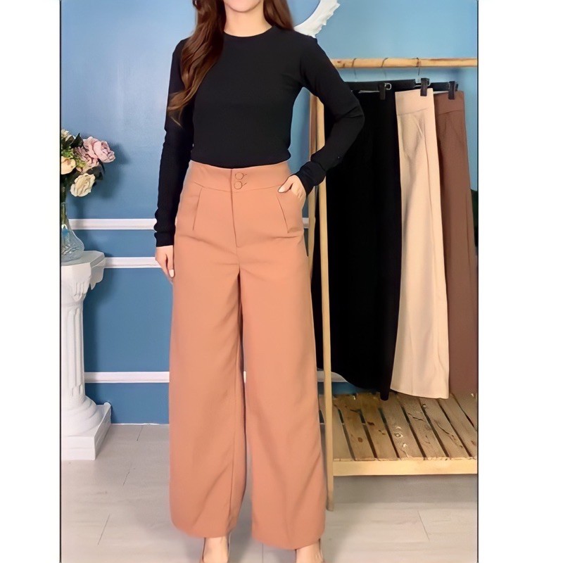 Quần ống rộng cạp to 2 cúc bọc_QKB2