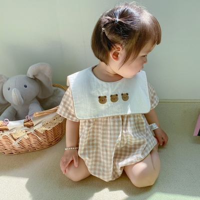 Bộ áo liền quần một mảnh tay ngắn hình con gấu dùng cho trẻ từ 0 tới 24 tháng