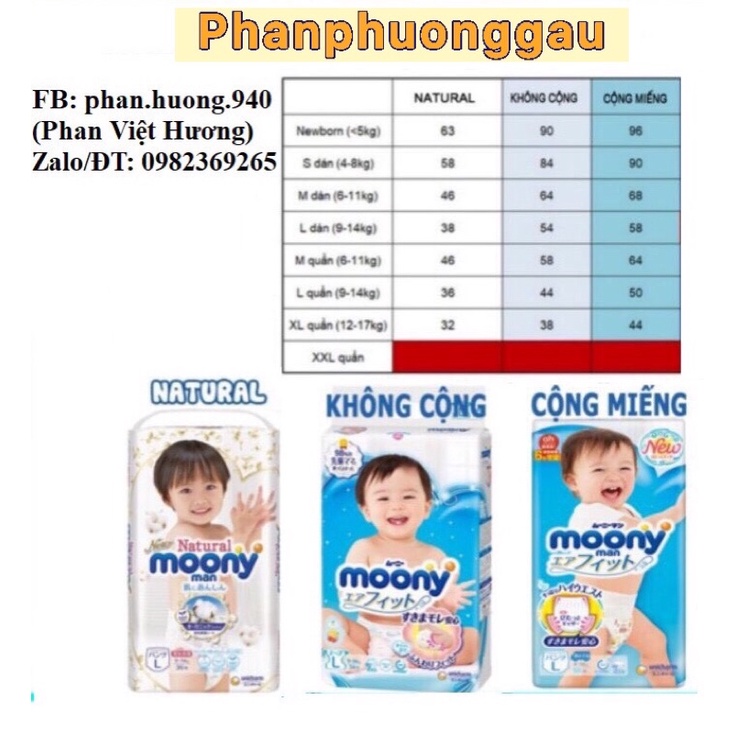 BỈM QUẦN/DÁN MOONY NỘI ĐỊA NHẬT BẢN SIZE NB90, S84, M64, L44, L54, XL38 CHO BÉ