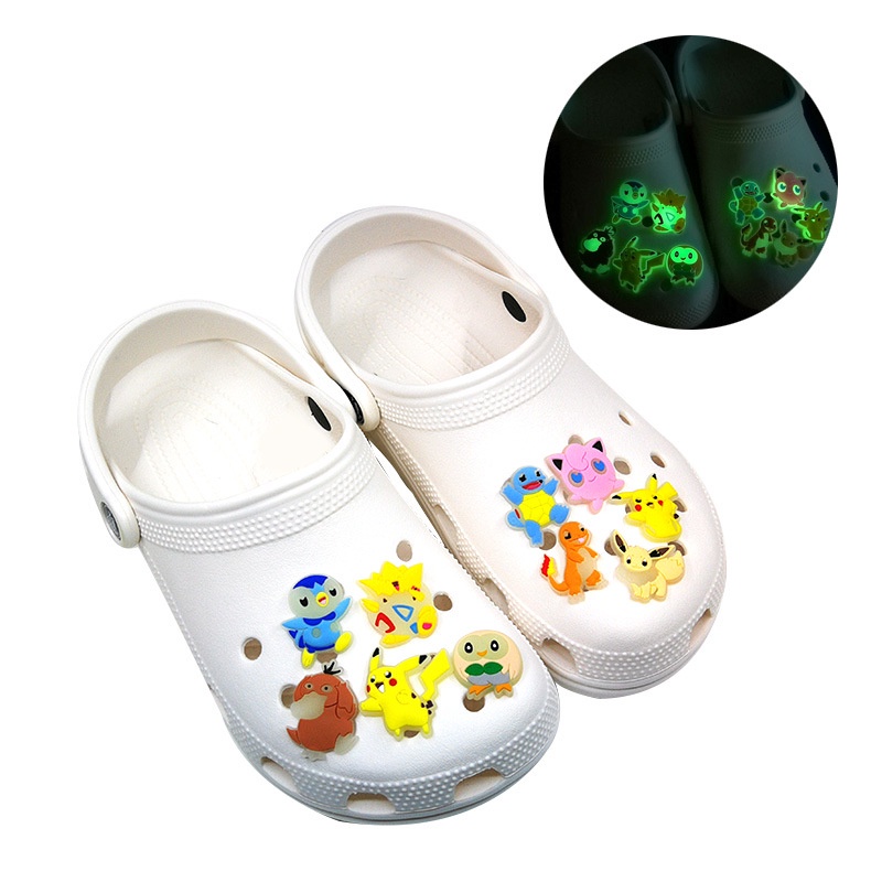 Bộ 2 Khóa Dây Giày DIY Phát Sáng Hình Pikachu Psyduck Dành Cho Trang Trí Giày Trẻ Em