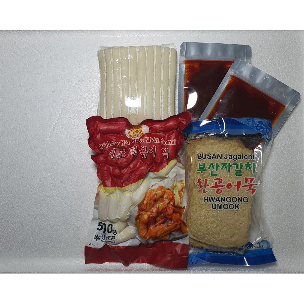 [COMBO-5] Tobokki Bánh gạo cay Hàn Quốc( 500g tok nhân phomai +500g tok thỏi + 200g sốt + 450g Chả cá Bussan)