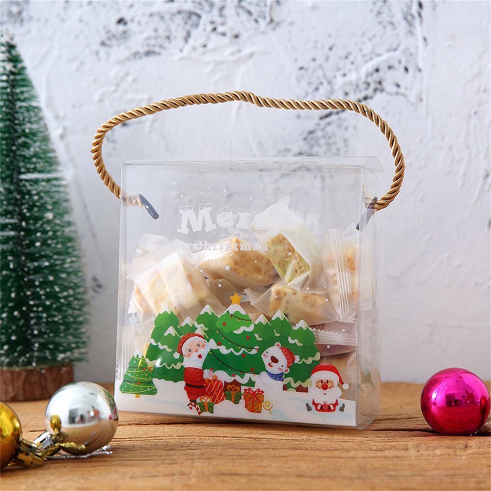Hộp đựng quà trong suốt có tay cầm họa tiết tuần lộc/ông già Noel độc đáo trang trí tiệc cưới/ giáng sinh
