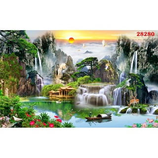 Tranh Dán Tường 3D,  Sơn Thủy Hữu Tình- Màu Sắc Nét- Đã tích hợp sẵn keo - CT4