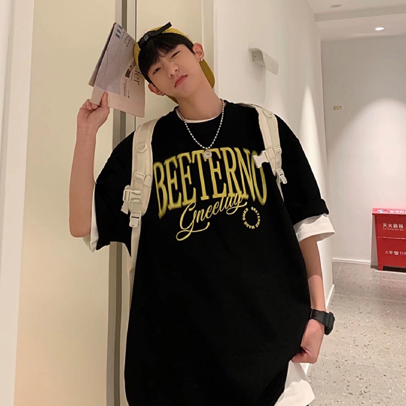 Áo Thun Tay Ngắn Dáng Rộng In Chữ Phong Cách Hip Hop Hàn Quốc Thời Trang Mùa Hè Cho Nam Size M-8XL