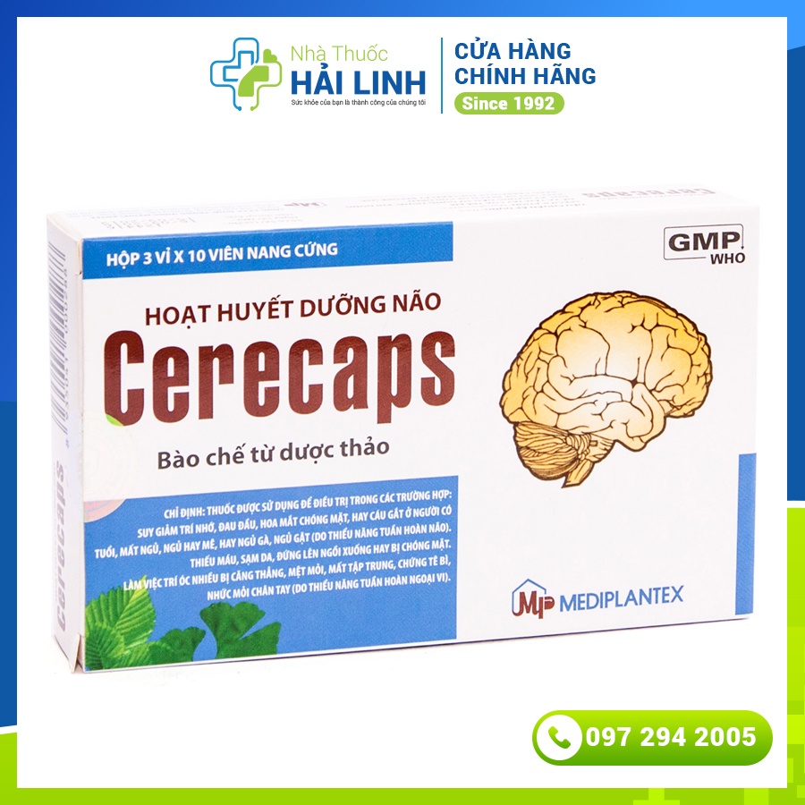[CHÍNH HÃNG] VIÊN UỐNG HOẠT HUYẾT DƯỠNG NÃO (Cerecaps) hộp 30 viên