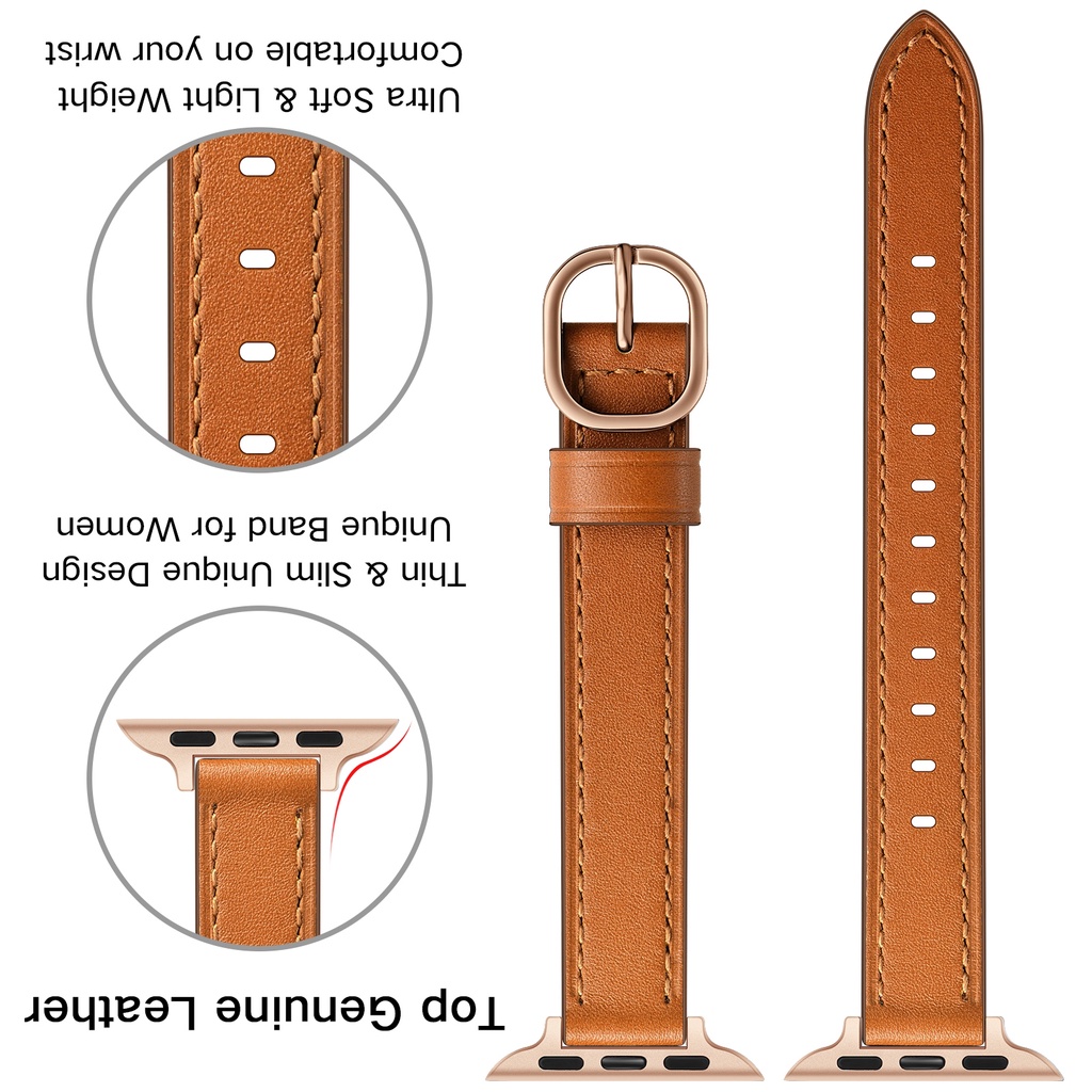 Dây đeo đồng hồ bằng da mỏng sang trọng thích hợp cho Apple Watch Series 7 6 5 SE 4 3 2 44mm 40mm 41mm 42mm 38mm 45mm
