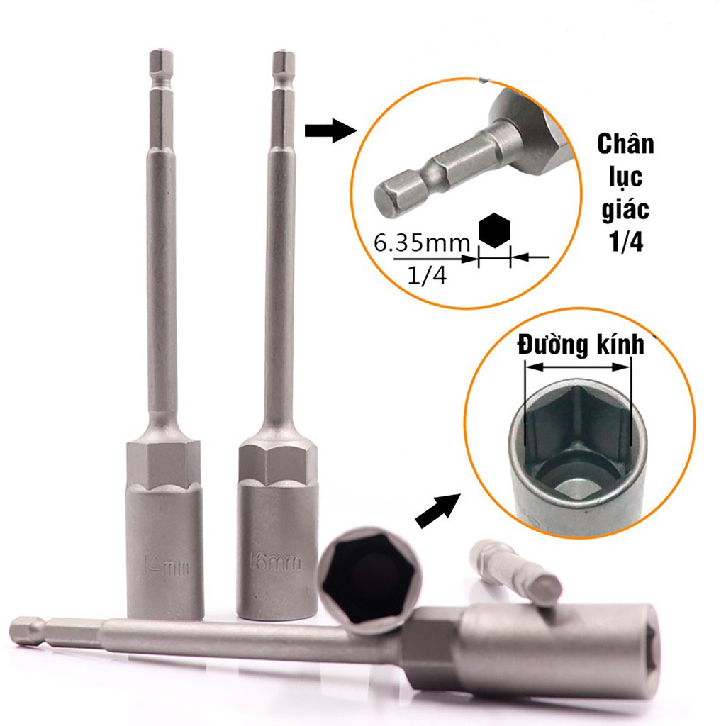 Bộ 15 Khẩu Chụp Bulong Sâu Lòng Dài 150mm Bắn Vít Chân Lục Giác Cao Cấp | Mezoha