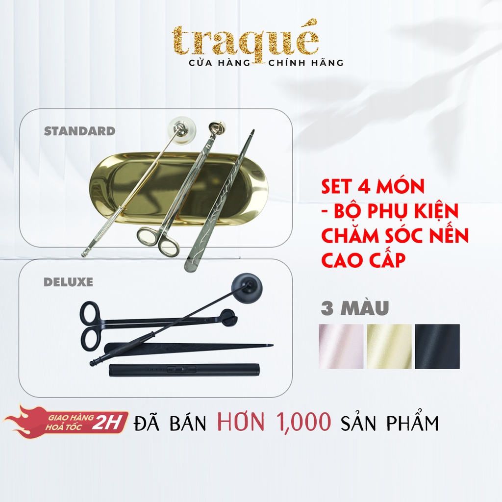 [Bộ 4] Phụ kiện chăm sóc nến thơm:Kéo,Khêu,Chuông,Khay và Châm nến