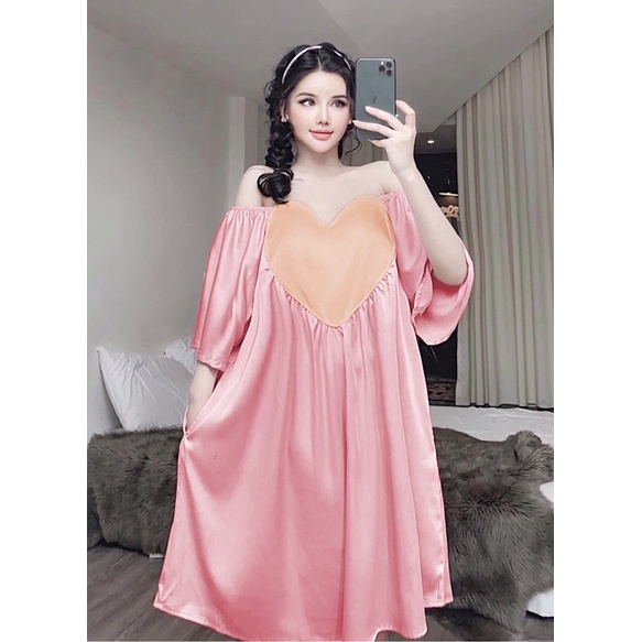 VÁY BIGSIZE Babydoll tay dơi phối trái tim 55-90kg