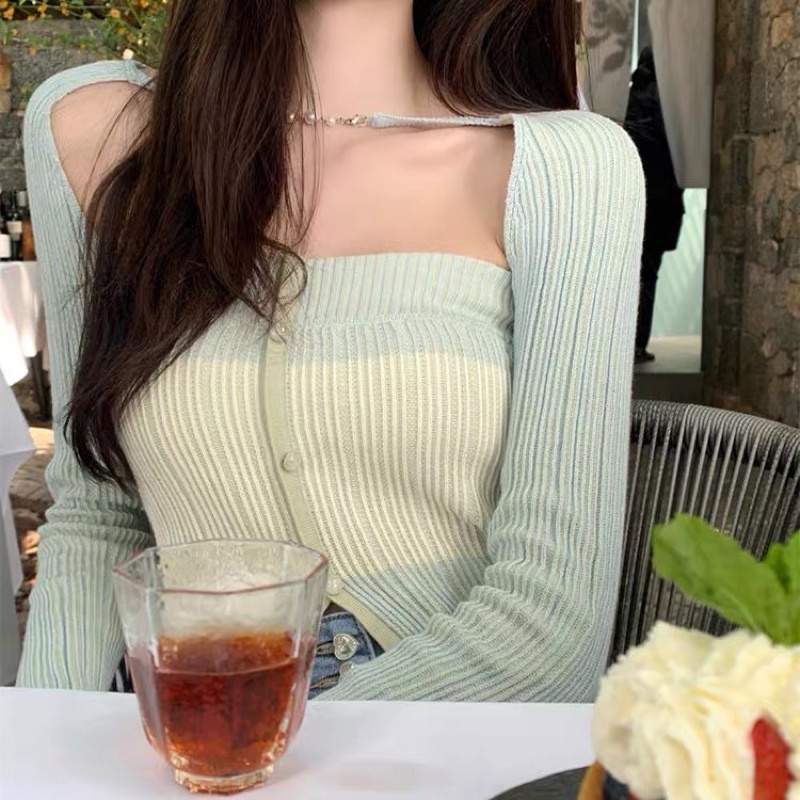 set áo len dệt kim phối màu mix cài áo ngọc (bz1217#)