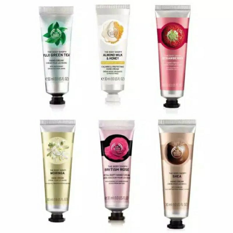 The BODY SHOP HAND CREAM (MORINGA, STRAWBERRY, ALMOND lụa & HONEY, SHEA, PHITISHITA, 30ml)