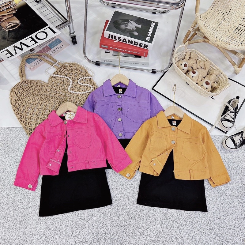 Set áo khoác kaki váy đen cho bé gái