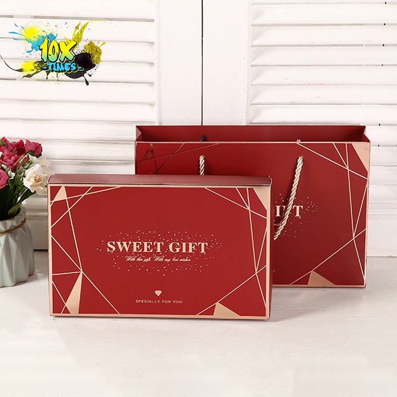 Set hộp 26*16*5.5 cm đựng quà tặng đỏ sweet sang trọng sinh nhật bạn gái bạn trai đối tác, valentine, ngày lễ có quai