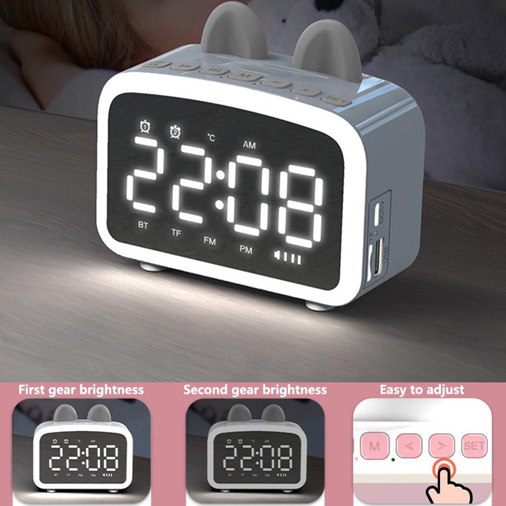 🎉HA Loa Bluetooth không dây dễ thương Gương đồng hồ báo thức Radio Ánh sáng ban đêm Loa Bluetooth trẻ em