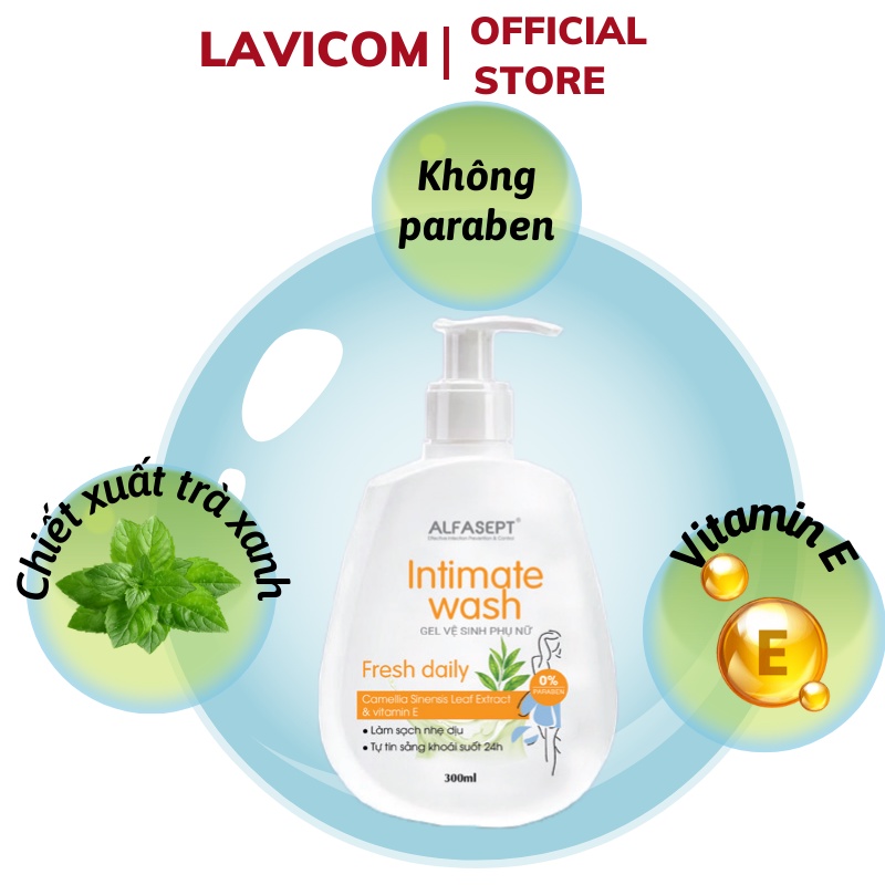 Dung dịch vệ sinh nữ ALFASEPT Intimate wash 300ml - Fresh Daily Chiết xuất trà xanh, dịu nhẹ tươi mát