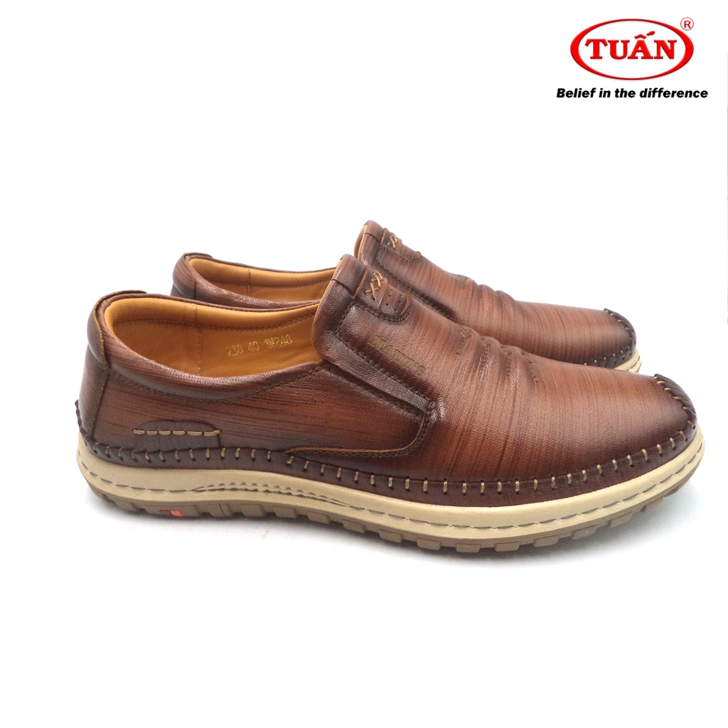 Giày lười nam giày mọi quai da bò tụ nhiên thương hiệu Tuấn GXHU-238