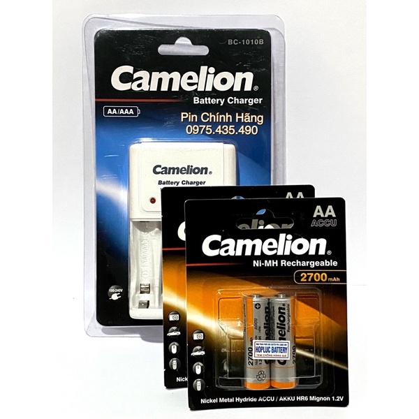 Combo Bộ Sạc AA AAA Camelion BC-1010B Kèm 4 Pin Sạc AA 2700 mAh Thế Hệ Mới