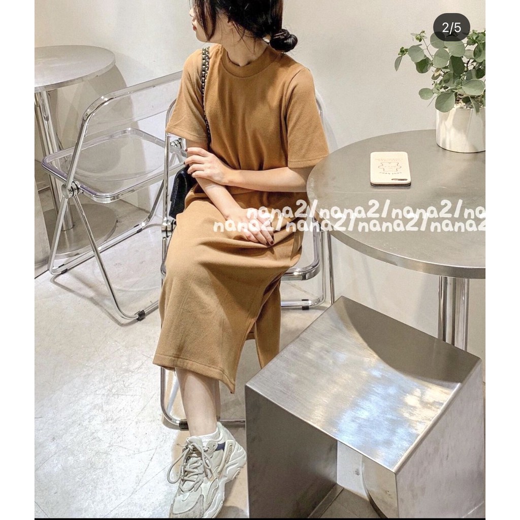 Đầm thun tăm xẻ tà tay ngắn nữ - Váy form rộng dáng suông dài, thiết kế basic bánh bèo tiểu thư ulzzang SIÊU HOT | BigBuy360 - bigbuy360.vn