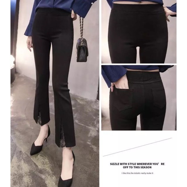 (BB- Hàng order) Quần ống loe xẻ pha ren KA186