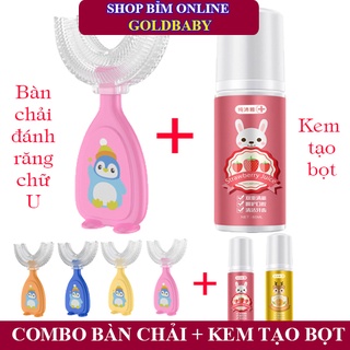 Sets Bàn chải đánh răng cho bé chữ U và kem đánh răng tạo bọt hương dâu, cam