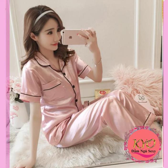 Đồ bộ Pijama - Bộ ngủ lụa satin dài đẹp, Bộ Đồ Ngủ trơn Thời Trang Quyến Rũ B59