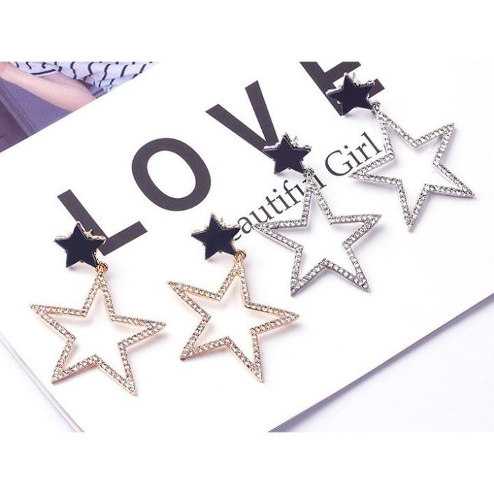 Khuyên Tai Hình Ngôi Sao Đính Viền Đá Phong Cách Hàn Quốc i07