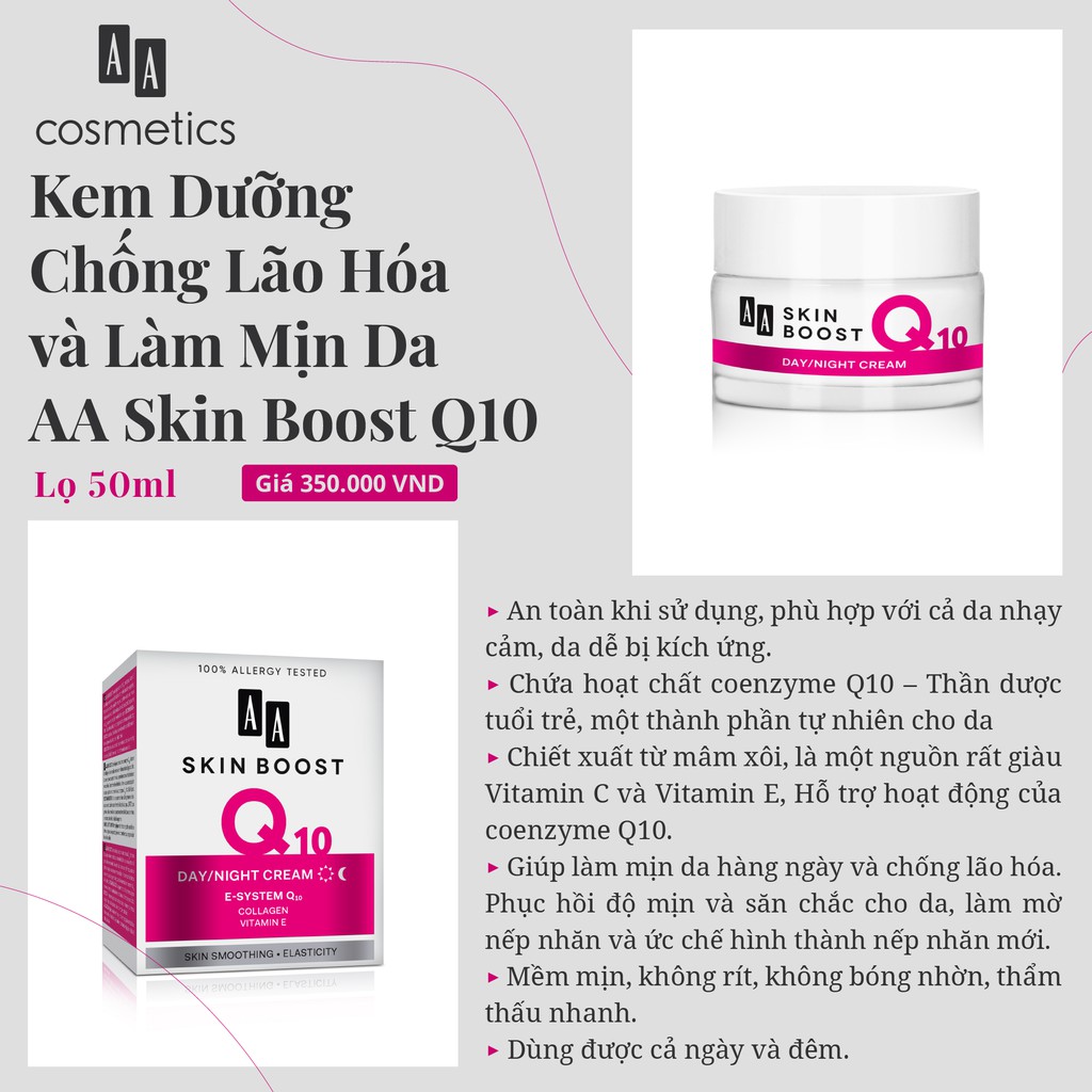 Kem chống lão hóa và làm mịn da AA Cosmetics Skin Boost Q10 lọ 50ml